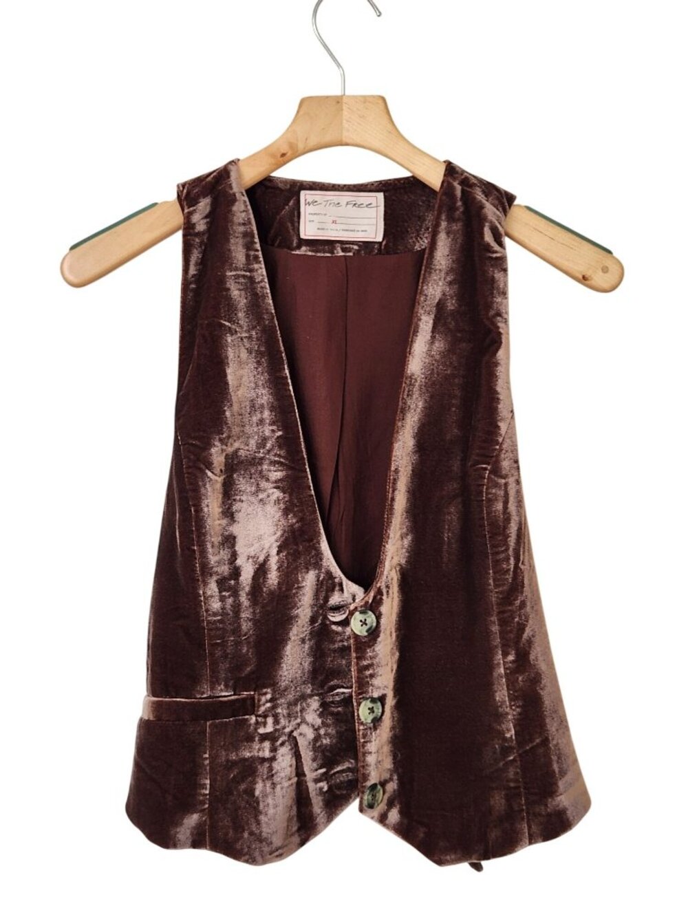 We The Free Brown Velvet Button-Front Vest Soft Boho Western Rodeo Festival XL
